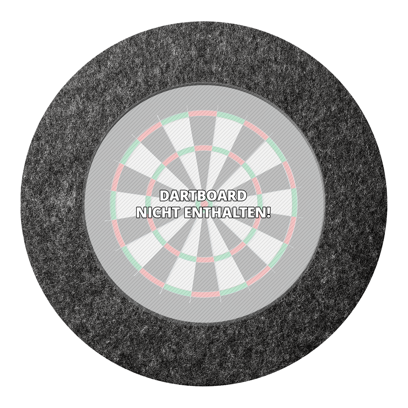 Das Bild zeigt das Produkt "Karella Ultimo Steeldartboard Surround" in grauer Farbe. In der Mitte steht der Hinweis "Dartboard nicht enthalten!"